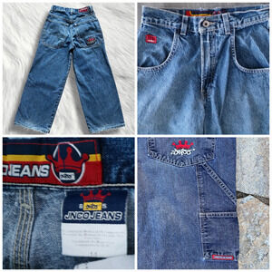 Vtg 90's JNCO Jeans 14 Carpenter Wide leg Embroidered Crown Y2K Skater 28 x 27